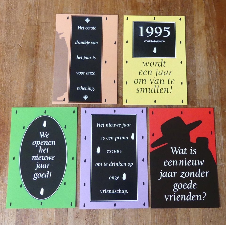 Sandeman kaarten 5x nieuwjaarskaarten 1995 uitnodigingen, Verzamelen, Ophalen of Verzenden, 1980 tot heden, Ongelopen, Overige thema's