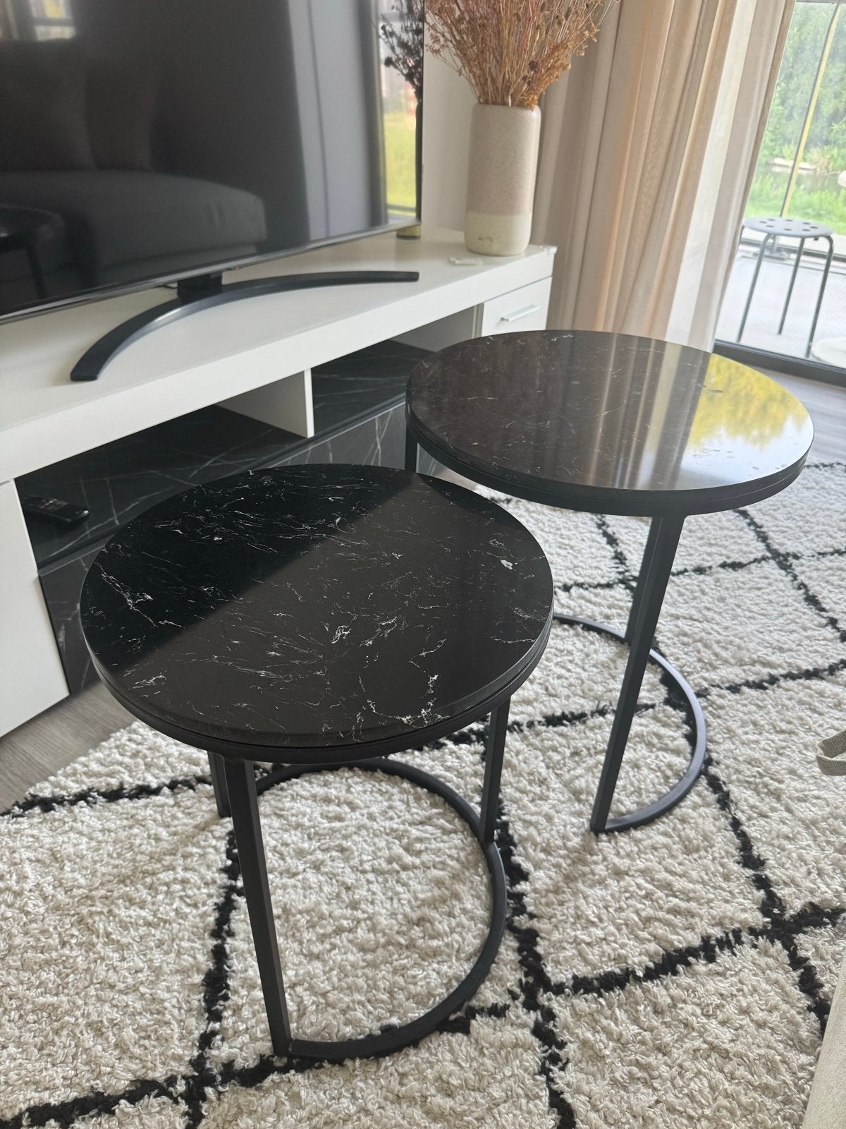 Salontafel set - Zwart marmerlook, Huis en Inrichting, Tafels | Salontafels, Ophalen, Minder dan 50 cm, Gebruikt, 50 tot 100 cm