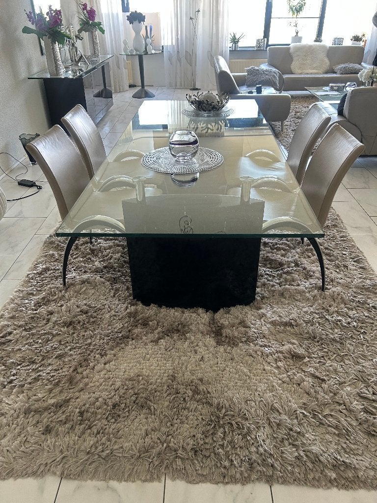 Gratis afhalen Glazen eethoektafel incl 4 lederen stoelen, Ophalen, Gebruikt, 50 tot 100 cm, Glas