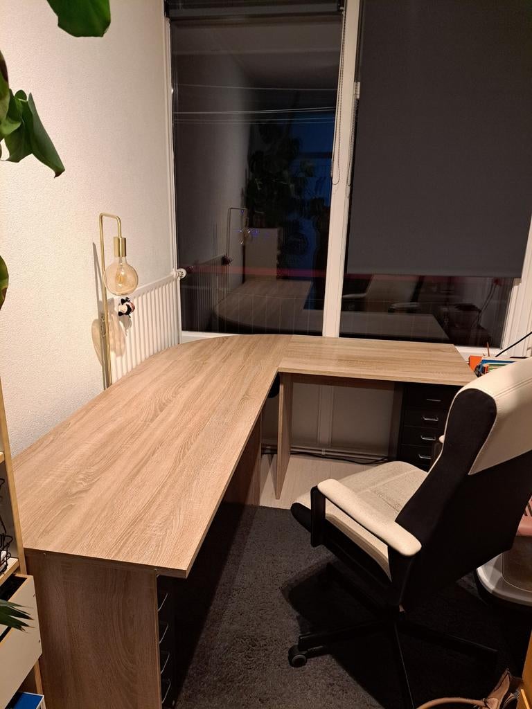 Hoekbureau Till - eikenkleur - 65x205x76 cm, Huis en Inrichting, Bureaus, 65 cm, Spaanplaat of MDF, Hoekbureau, Zo goed als nieuw