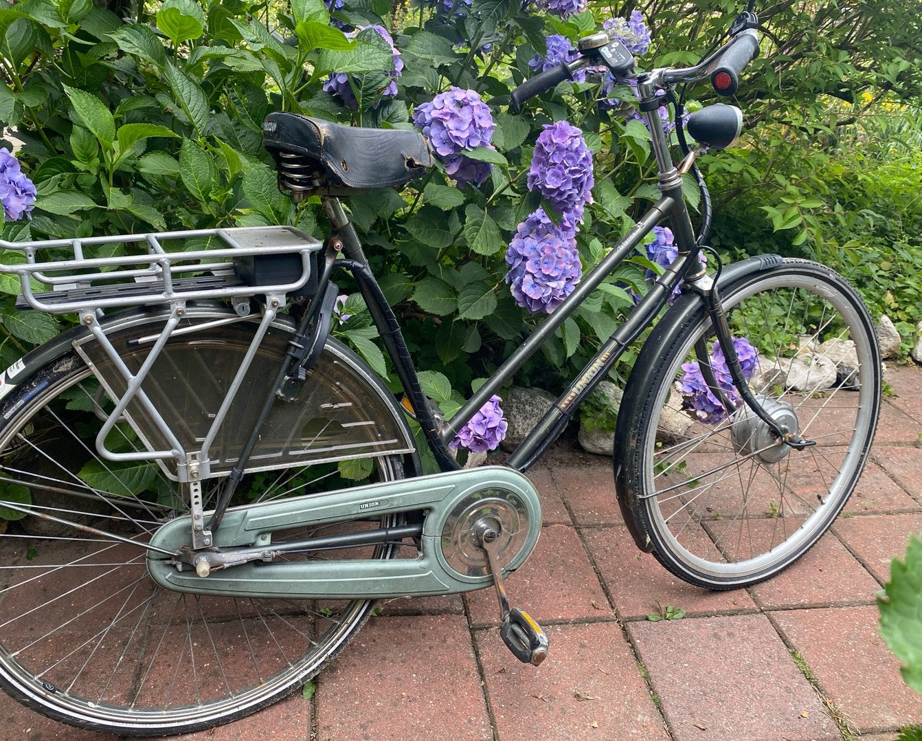 Klassieke Union omgebouwd tot elektrisch (accu defect), Minder dan 30 km per accu, Gebruikt, 55 tot 59 cm, Ophalen