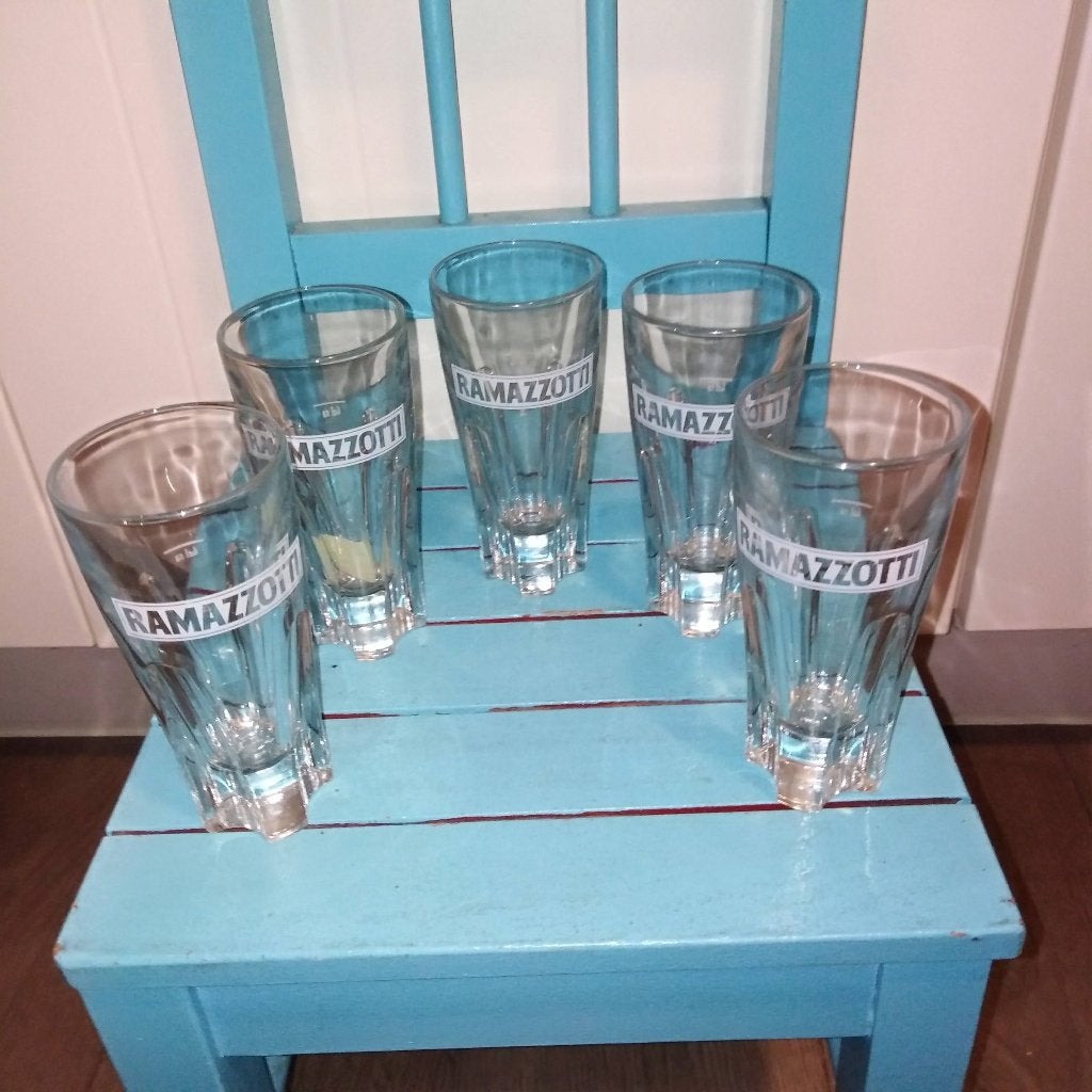 Ramazzotti likeurglazen voor Italiaanse kruidenlikeur 5 x, Ophalen, Glas of Glazen, Overige stijlen, Glas