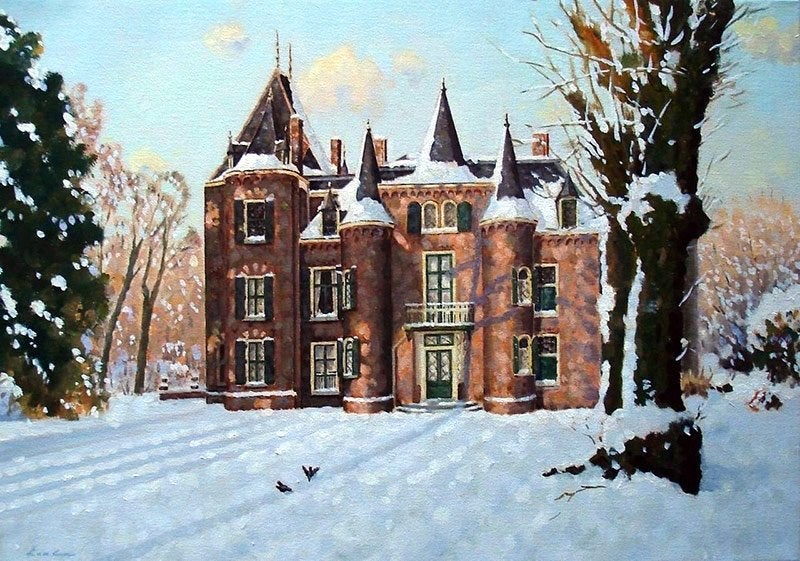 Bloembollenvelden, stads- en dorpsgezichten Leo van den Ende, Doek, Impressionistisch, Ophalen of Verzenden, Gesigneerd