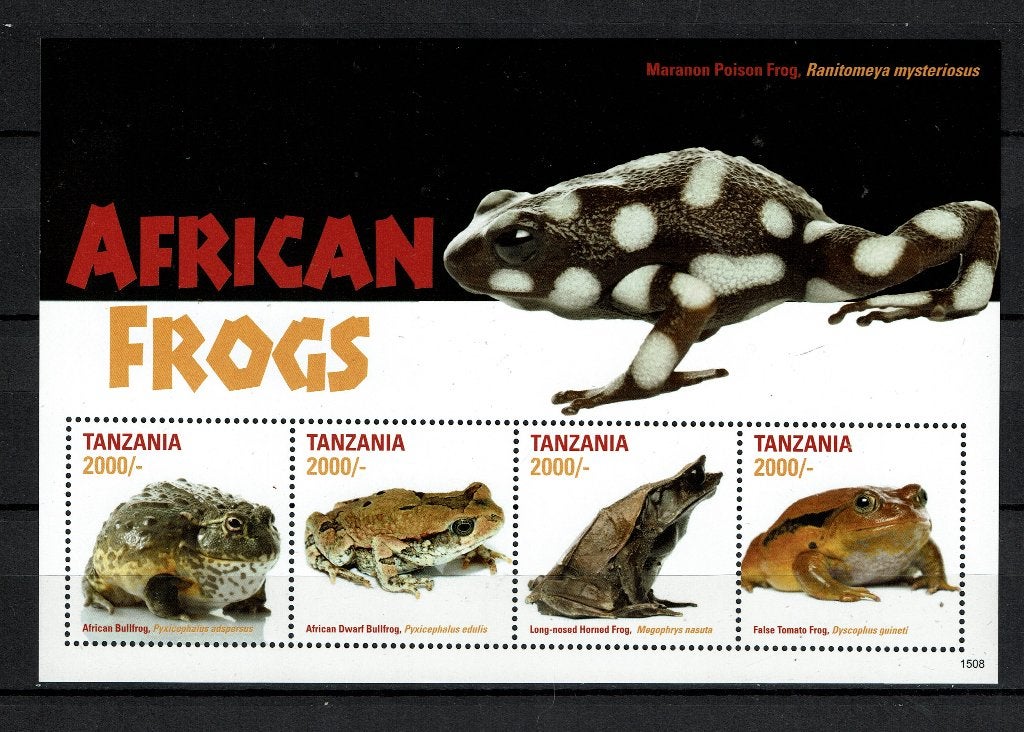 tanzania 2015 pf blok kikkers frogs amfibieën reptielen 3, Ophalen of Verzenden, Postfris, Dier of Natuur
