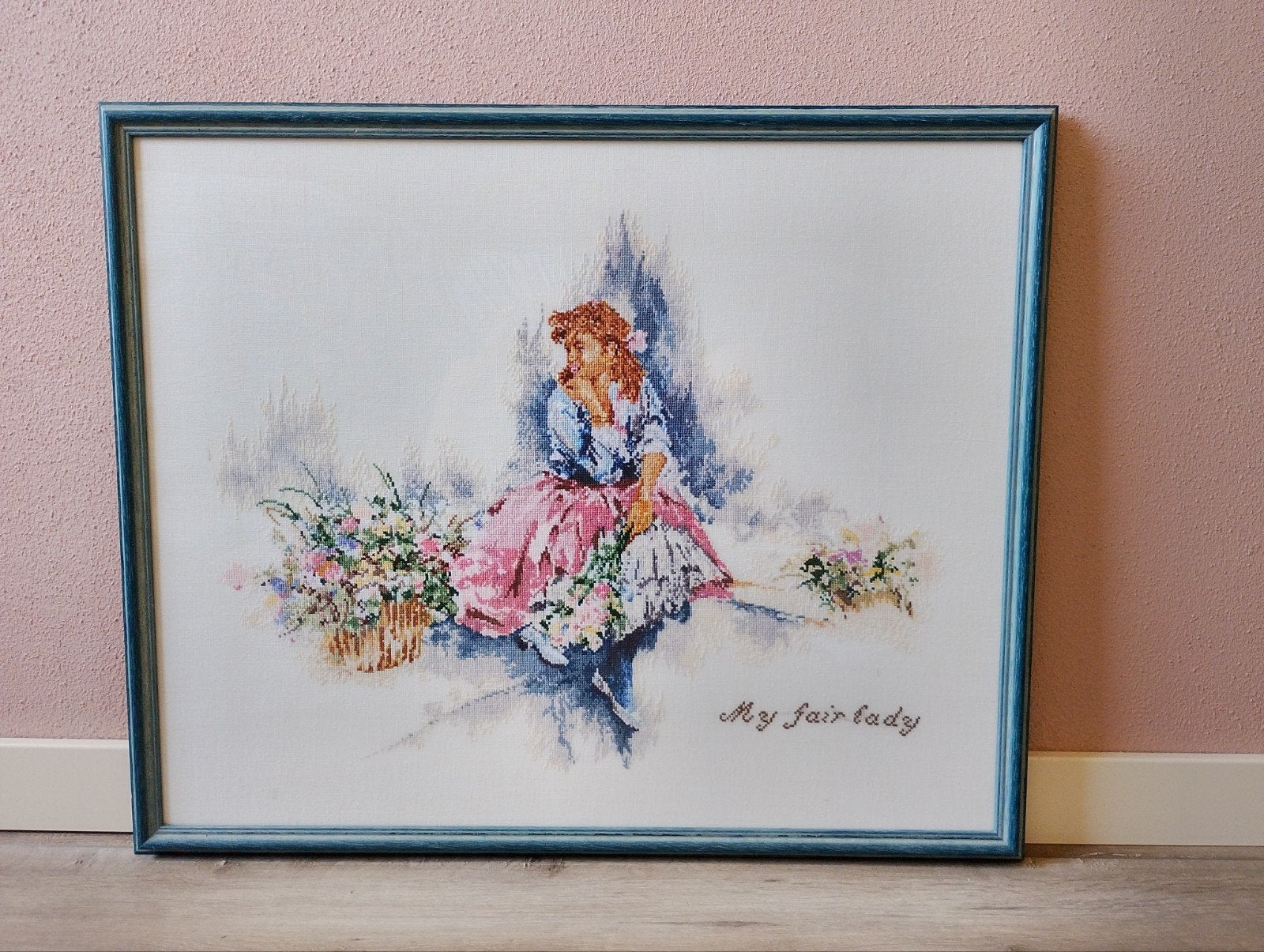 Geborduurd schilderij 'My Fair Lady' in lijst, Minder dan 50 cm, Ophalen of Verzenden, Zo goed als nieuw, Schilderij