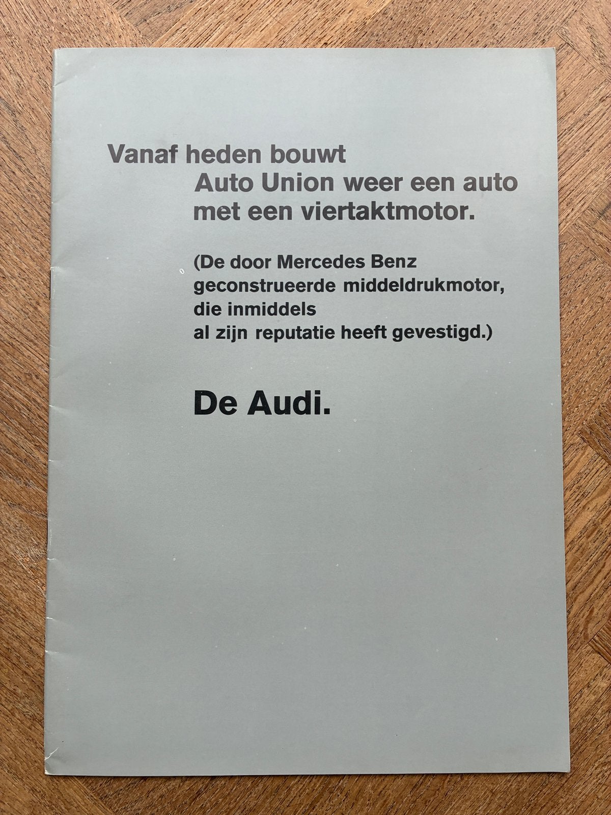 1966 Audi met Mercedes-Benz motor brochure, Verzenden, Zo goed als nieuw, Audi