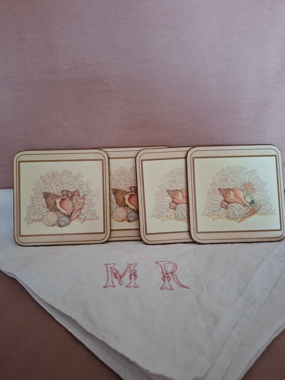 Pimpernel - onderzetters met schelpenmotief (4 stuks), Kurk, Glasonderzetter, Meerkleurig, Ophalen of Verzenden