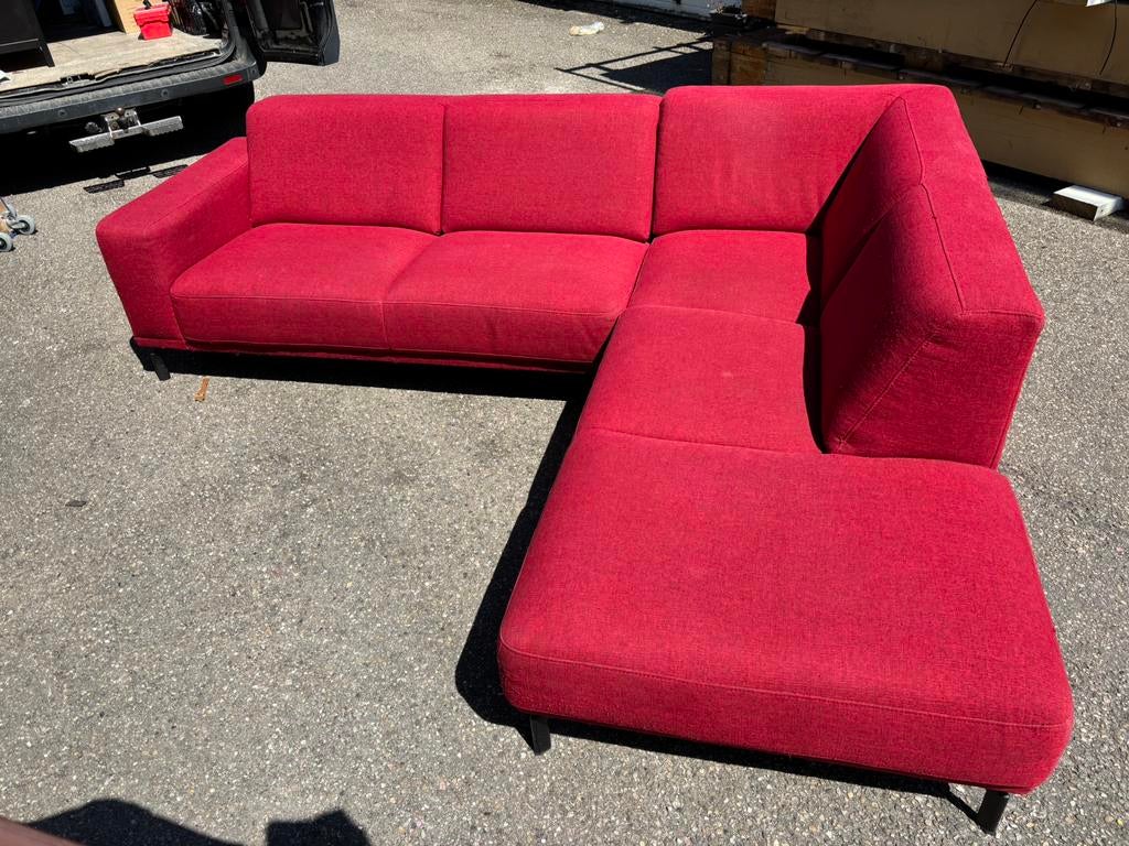 Ruime hoekbank - Rood/stof - 230x270x40H, 1025xe, Ophalen of Verzenden, Zo goed als nieuw, Re