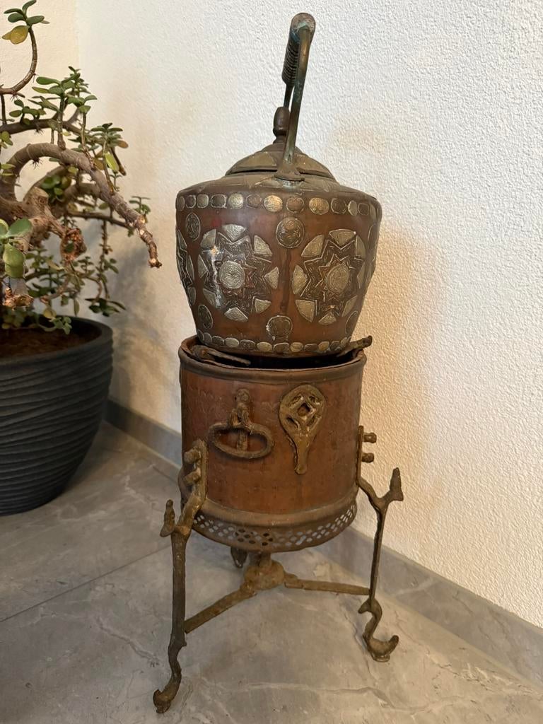 antieke Marokkaanse koperen theeketel een bijbehorendr, Antiek en Kunst, Antiek | Koper en Brons, Ophalen of Verzenden
