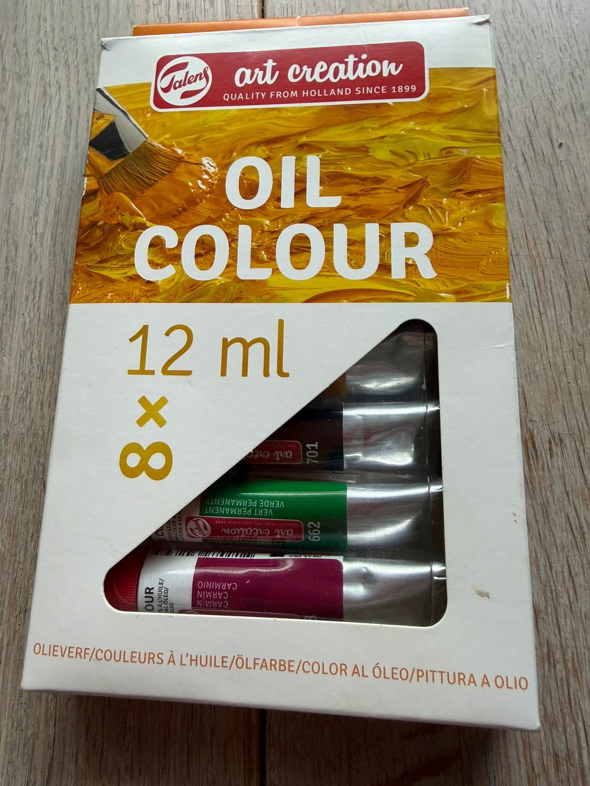 Doos met 8 tubes 12 ml olieverf van Talens, Verzenden, Zo goed als nieuw, Acrylverf