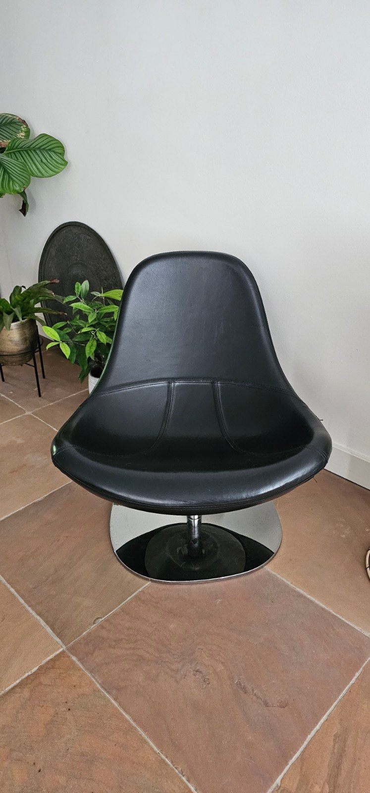 Vintage Ikea Tirup zwart lederen draaistoel, Ophalen, Leer