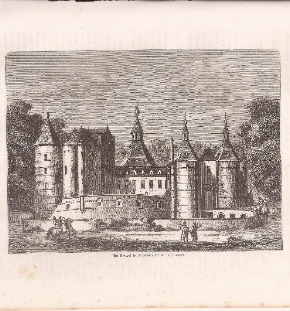 Batenburg Het Kasteel te Batenburg (in de 16de eeuw) Witkamp, 1800 - 1899, Architectuur, 12 cm, 17 cm