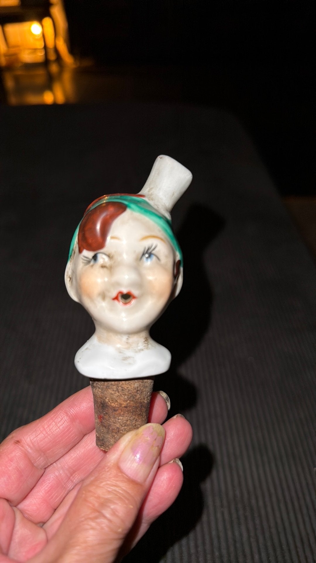 Vintage porseleinen flesstopper met gezichtje, Ophalen