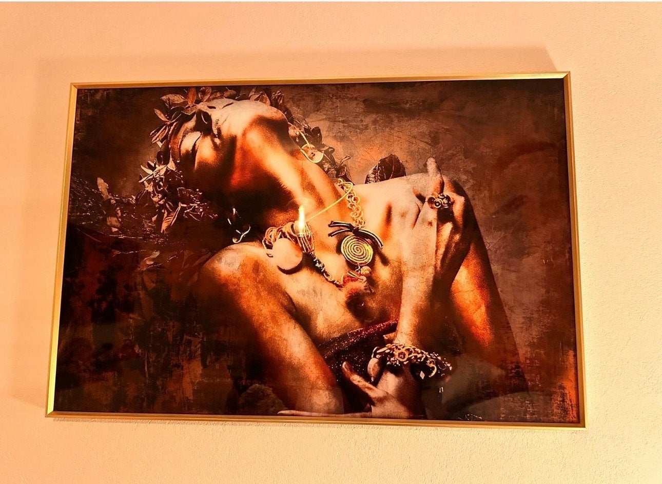 PTMD Melani schilderij Genot 120x3x80cm Glas Goud, Antiek en Kunst, Kunst | Schilderijen | Modern, Ophalen, Figuren, Ingelijst