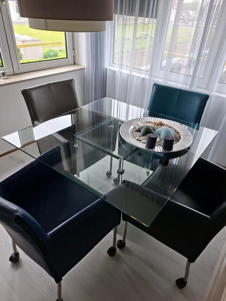 Glazen eethoektafel 110x110x76 cm - Afhalen Rotterdam, Huis en Inrichting, Ophalen, Rechthoekig, 100 tot 150 cm, 100 tot 150 cm