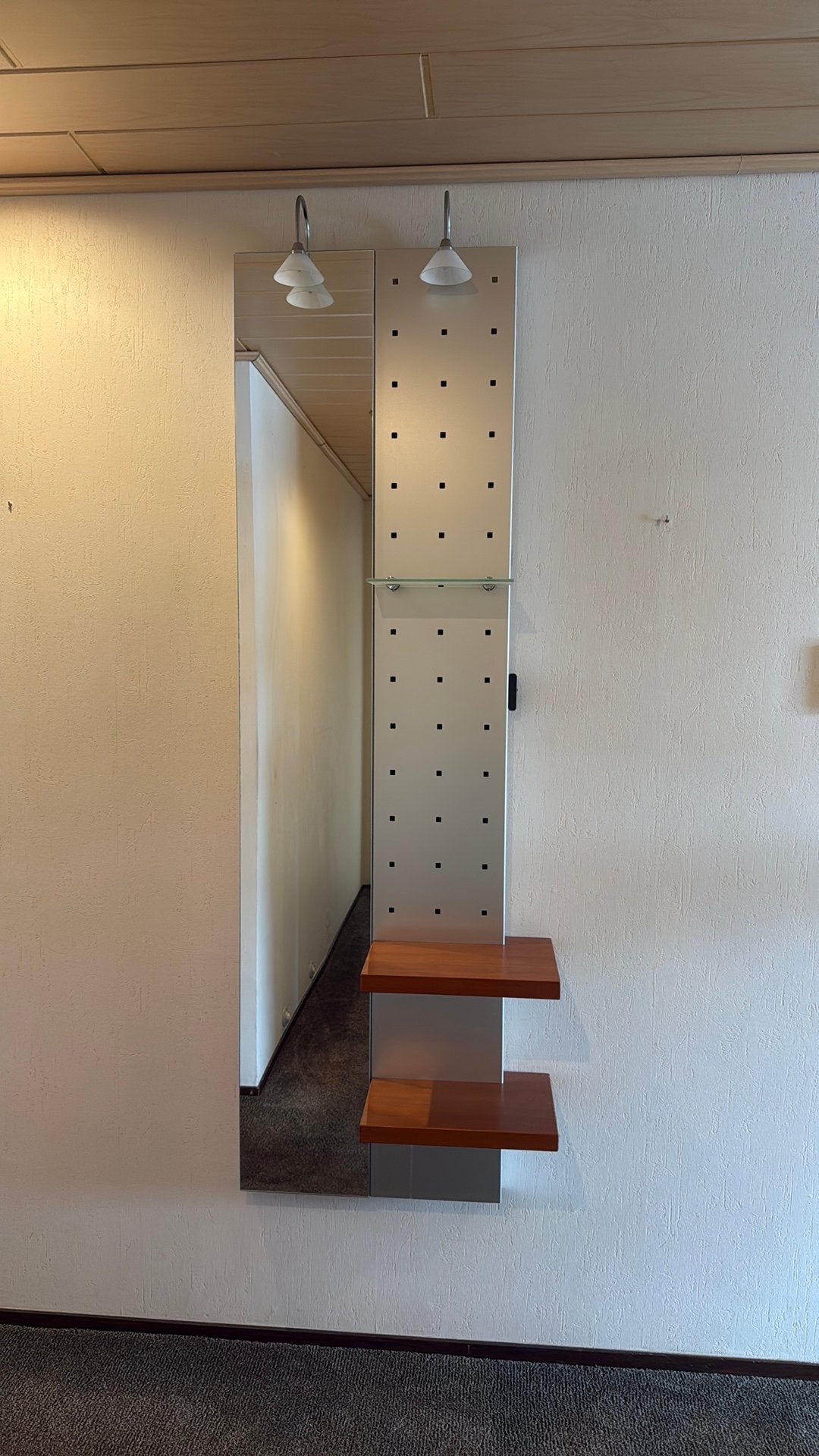 Spiegel met verlichting en planken, Ophalen, Gebruikt, 200 cm of meer, Rechthoekig