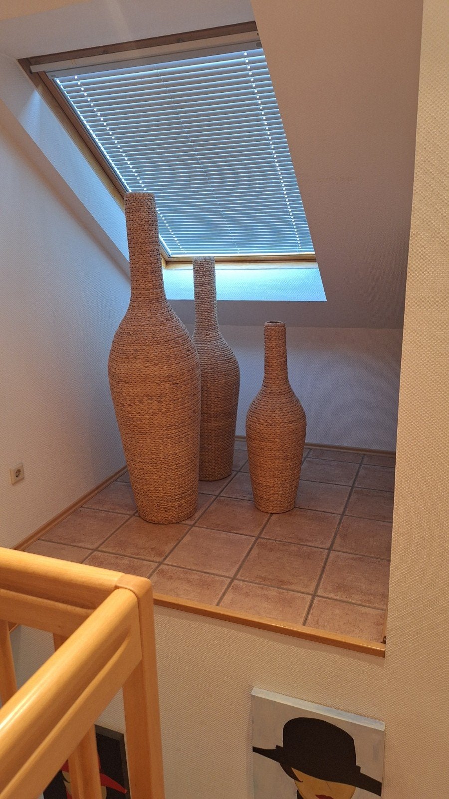 Set van 3 rieten siervazen - decoratieve flessen, Ophalen, Bruin, Met patroon/structuur, Natuurlijk materiaal