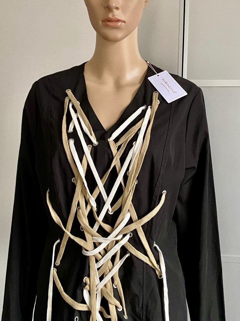 J130 Nieuw: aparte jurk maat 40/42=M/L zwart/beige Two Twin, Maat 38/40 (M), Zwart, Nieuw, Ophalen of Verzenden