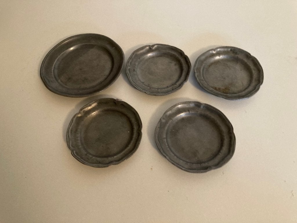 Antieke tinnen bordjes 5 stuks, Ophalen of Verzenden