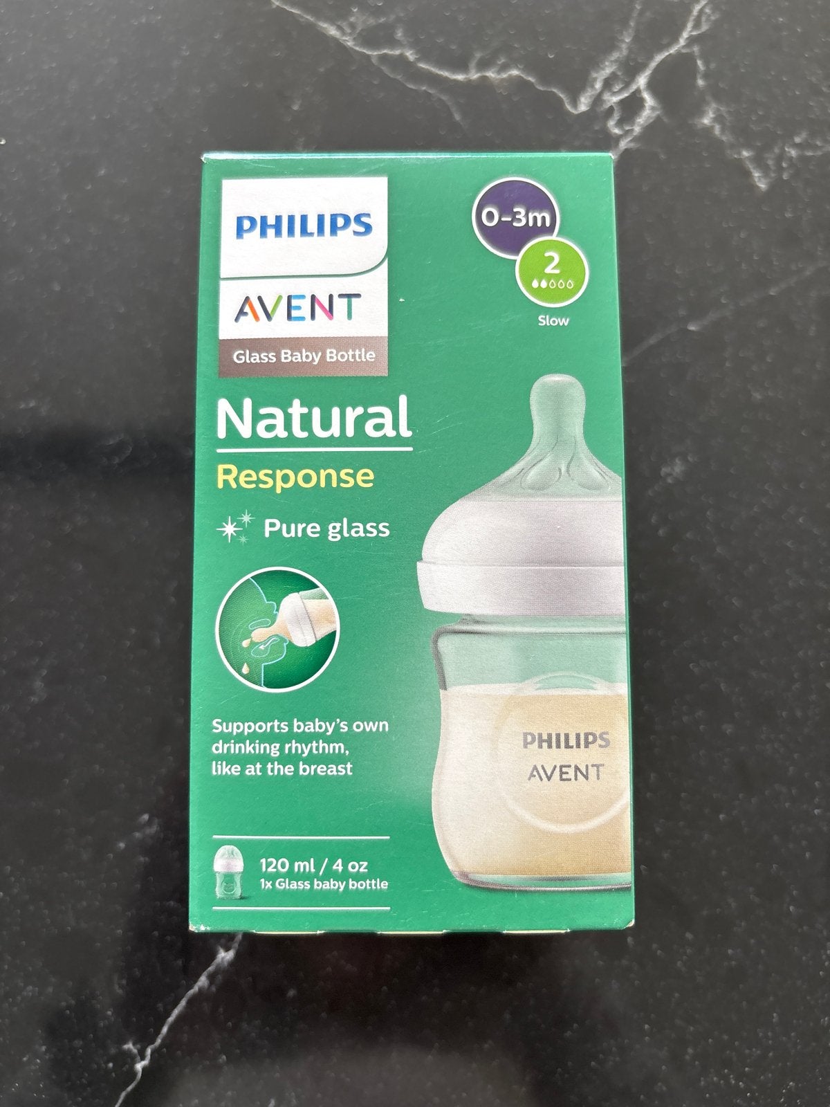 Philips Avent Natural Response Glazen Babyfles 120ml (0-3m), Nieuw, Babyfles, BPA-vrij, Philips Avent