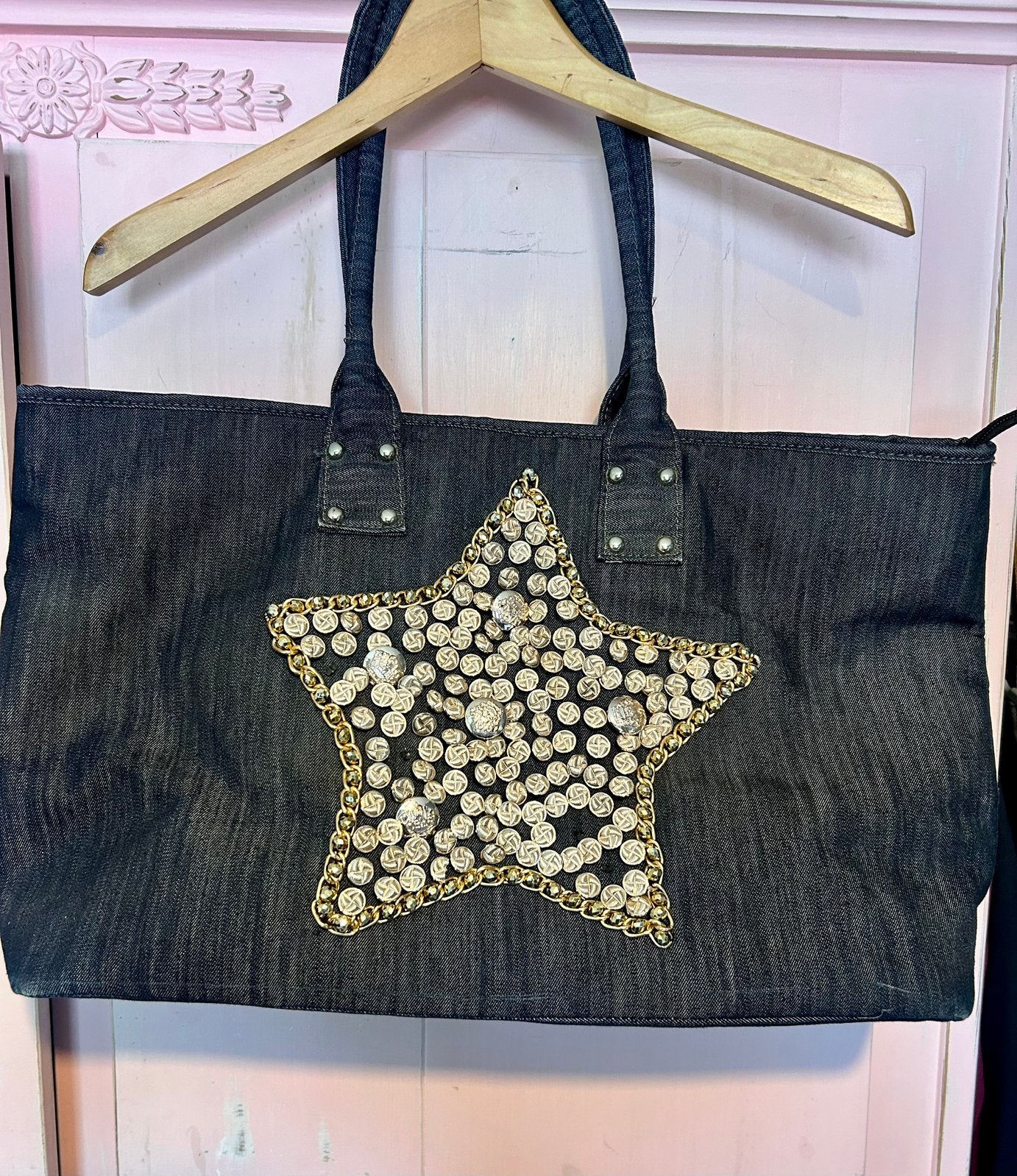 Zgan spijker tas met ster, Ophalen of Verzenden, Zo goed als nieuw, Blauw, Handtas