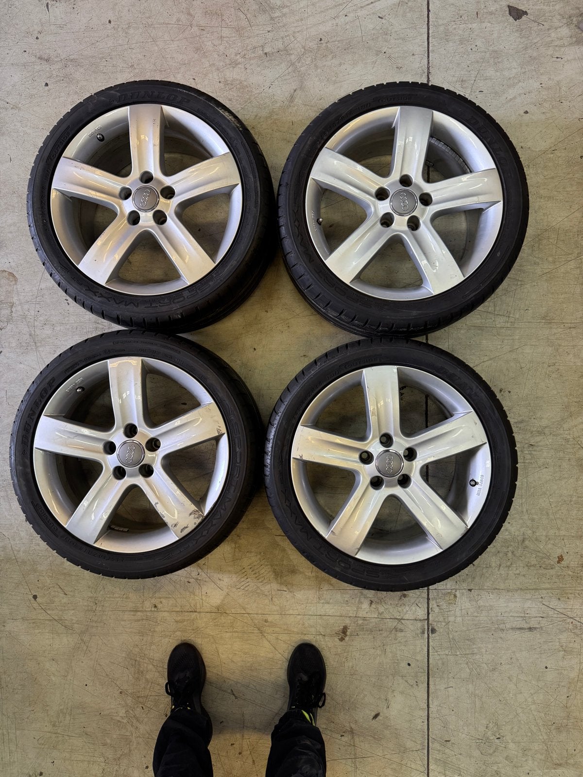 Audi 18 inch velgen met Dunlop Sport Maxx banden, Auto-onderdelen, Banden en Velgen, Ophalen, 18 inch, Banden en Velgen, Personenwagen
