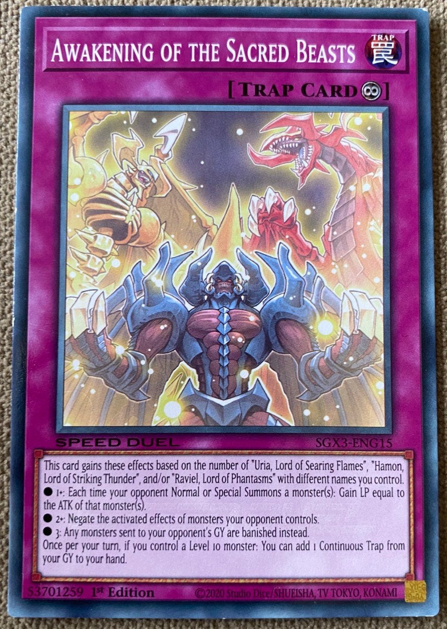 Yu-Gi-Oh! Awakening of the Sacred Beasts SGX3 1st !, Ophalen of Verzenden, Zo goed als nieuw, Losse kaart