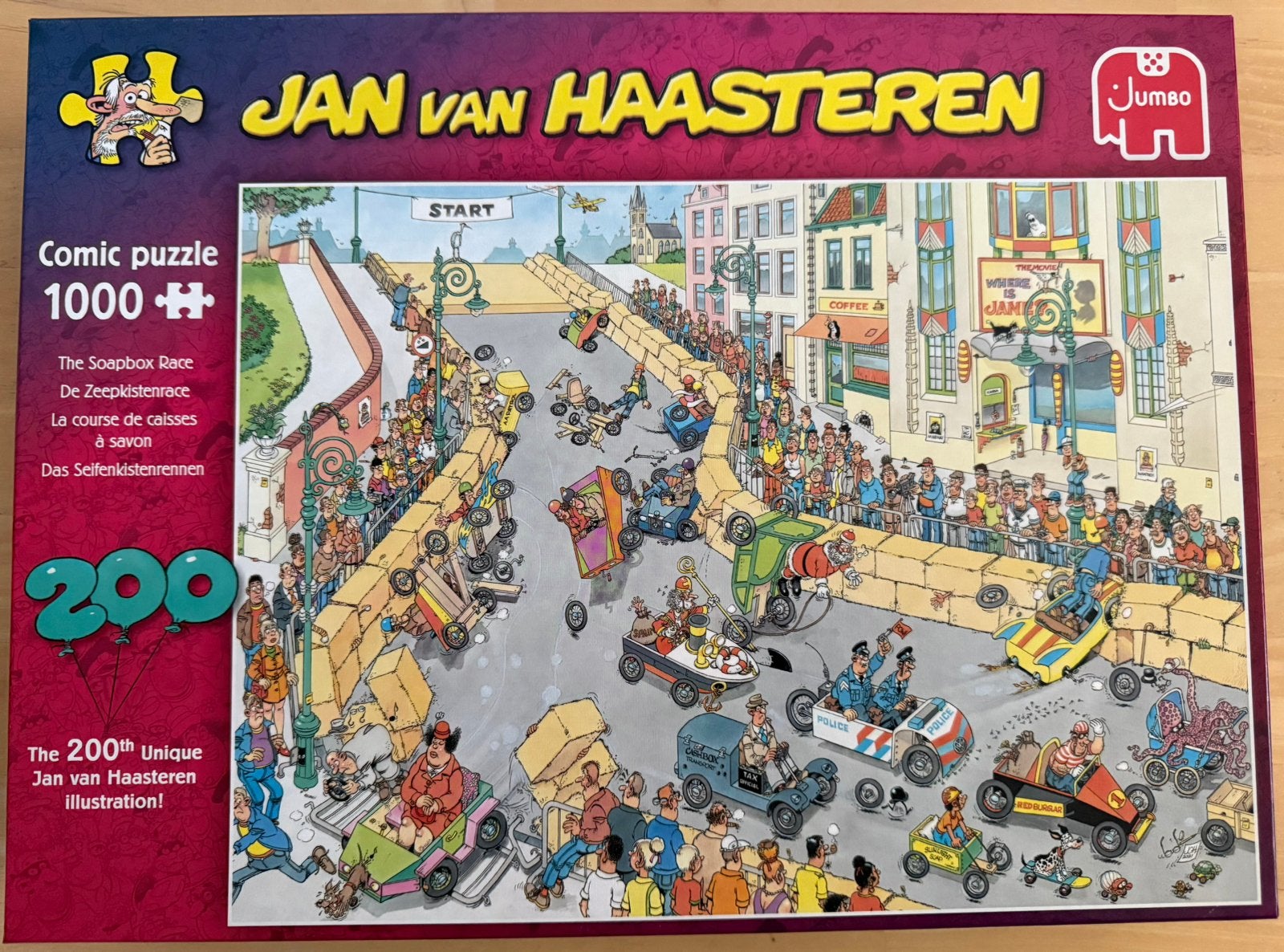 Jan van Haasteren puzzel 1000 stukjes “De Zeepkistenrace”, Ophalen of Verzenden, 500 t/m 1500 stukjes, Zo goed als nieuw