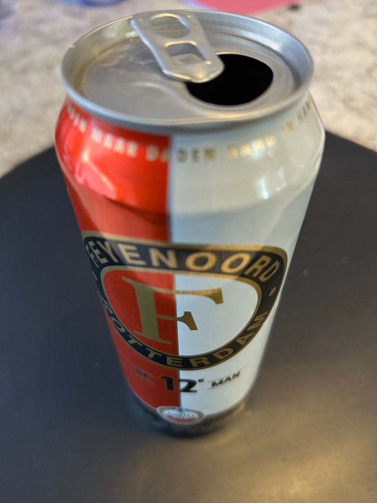 Feyenoord Amstel leeg Bier Blik - De 12e Man (2010-2011), Ophalen of Verzenden, Gebruikt, Feyenoord, Overige typen