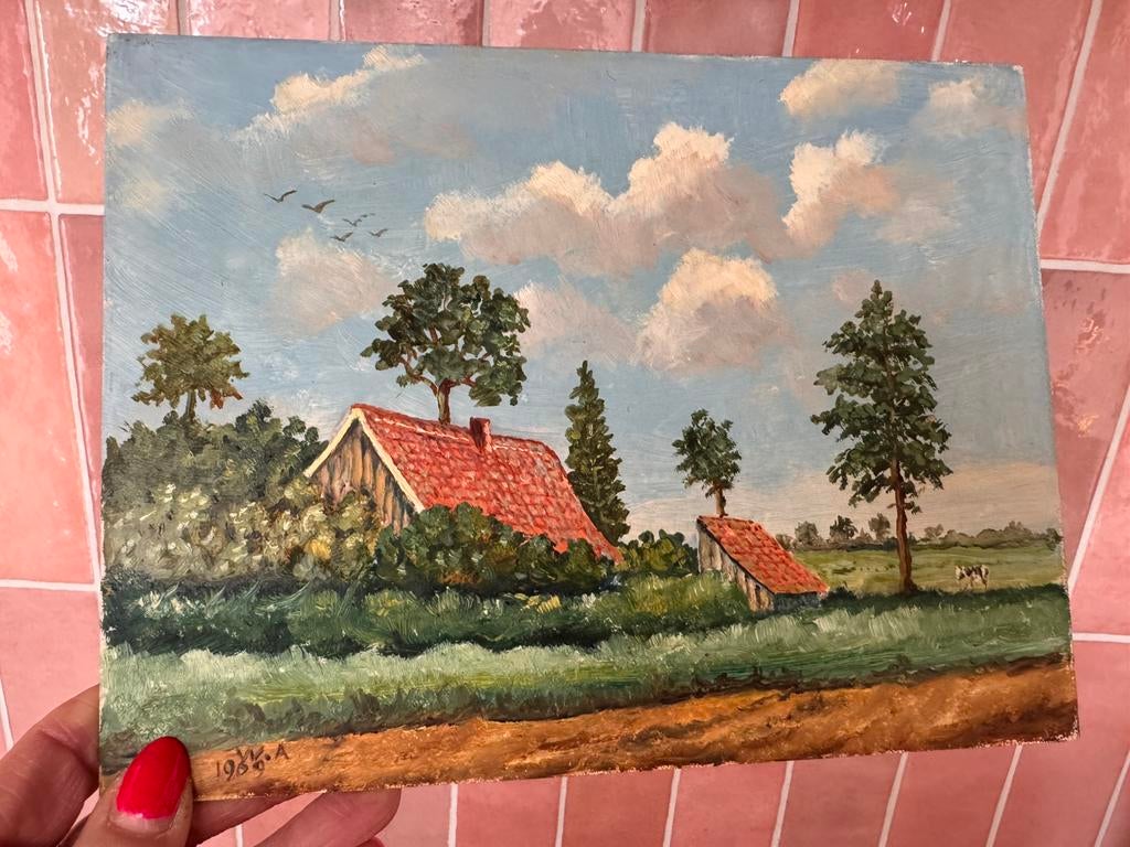 Schilderij van Veenstraat - Heutink - Enschede W.H. Aberson, Antiek en Kunst, Kunst | Schilderijen | Klassiek, Ophalen of Verzenden