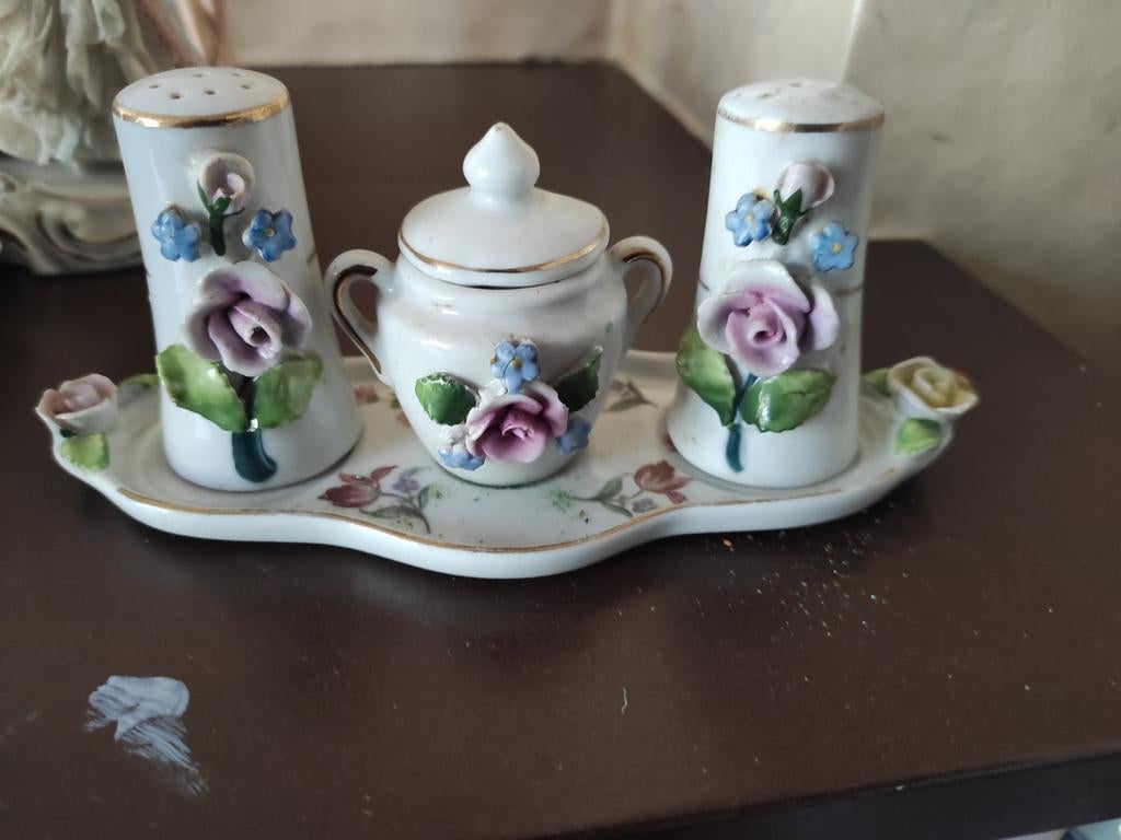 Vintage Zout- en Peperstel met Suikerpotje, Duitsland, Antiek en Kunst, Ophalen of Verzenden