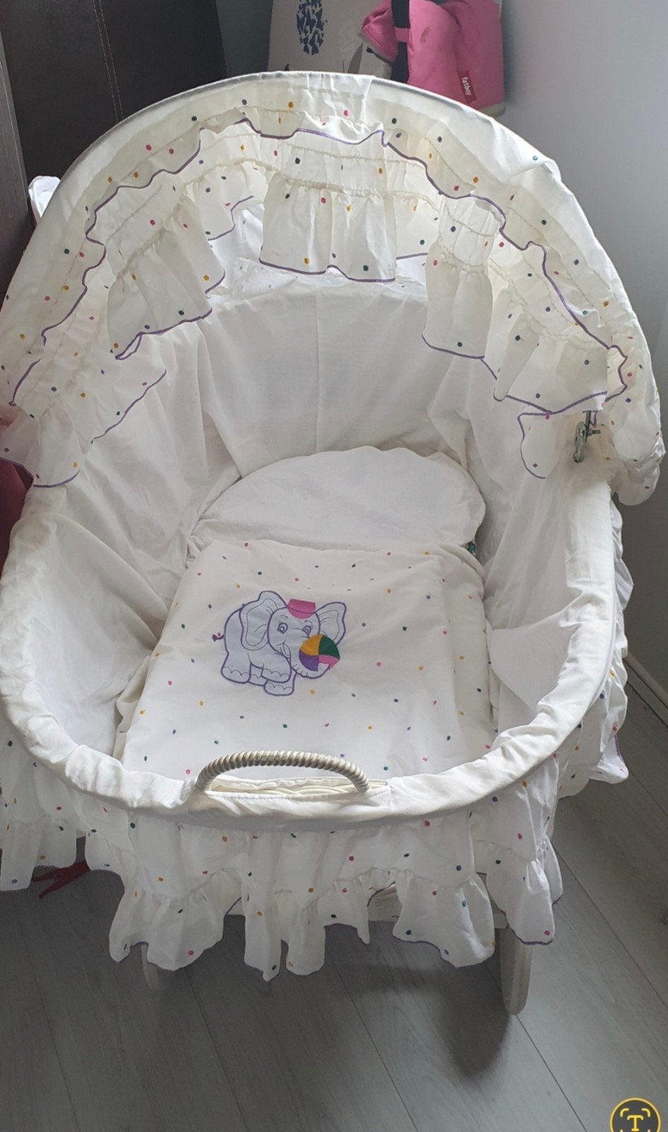 Witte Wieg met Stipjes en Olifantje, Kinderen en Baby's, Ophalen, Gebruikt, Wieg