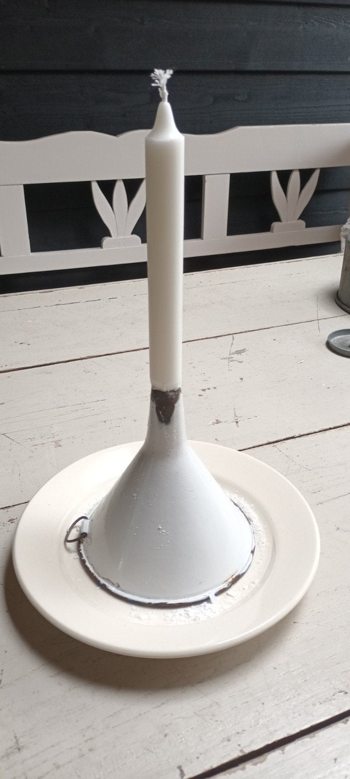 Vintage geëmailleerde trechter - Witte emaille trechter, Antiek en Kunst, Ophalen of Verzenden