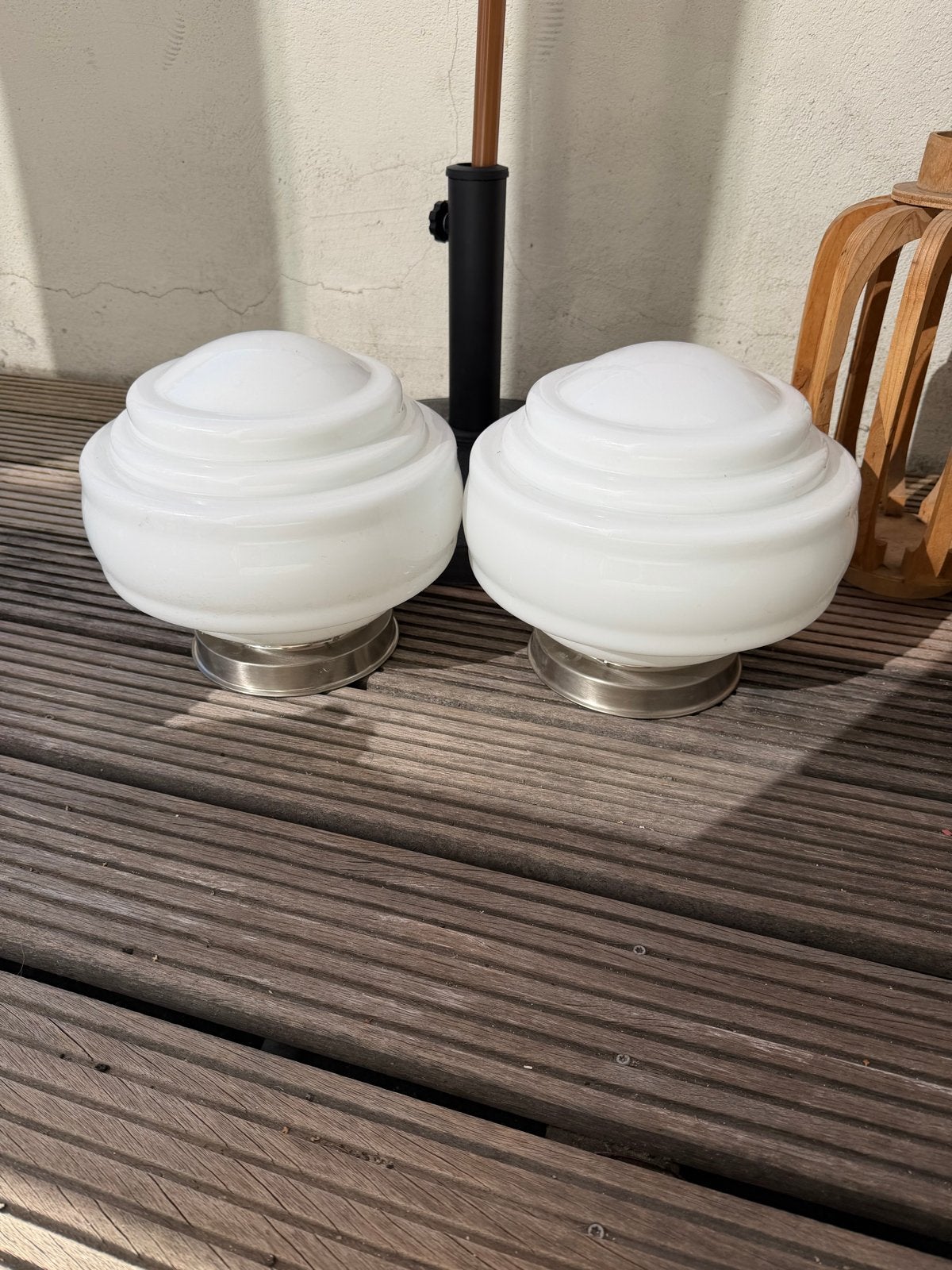 Vintage opaline glazen plafondlampen (set van 2), Ophalen, Wit, Overige merken, Overige fittingen
