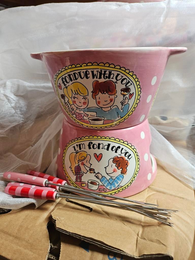 Fondue set met 2 kommen en vorkjes blond Amsterdam, Ophalen