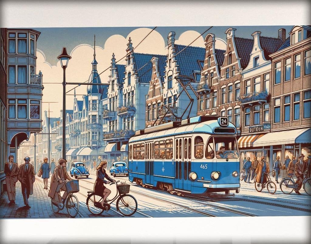 Unieke NZH de Blauwe Tram art nouveau poster affiche |