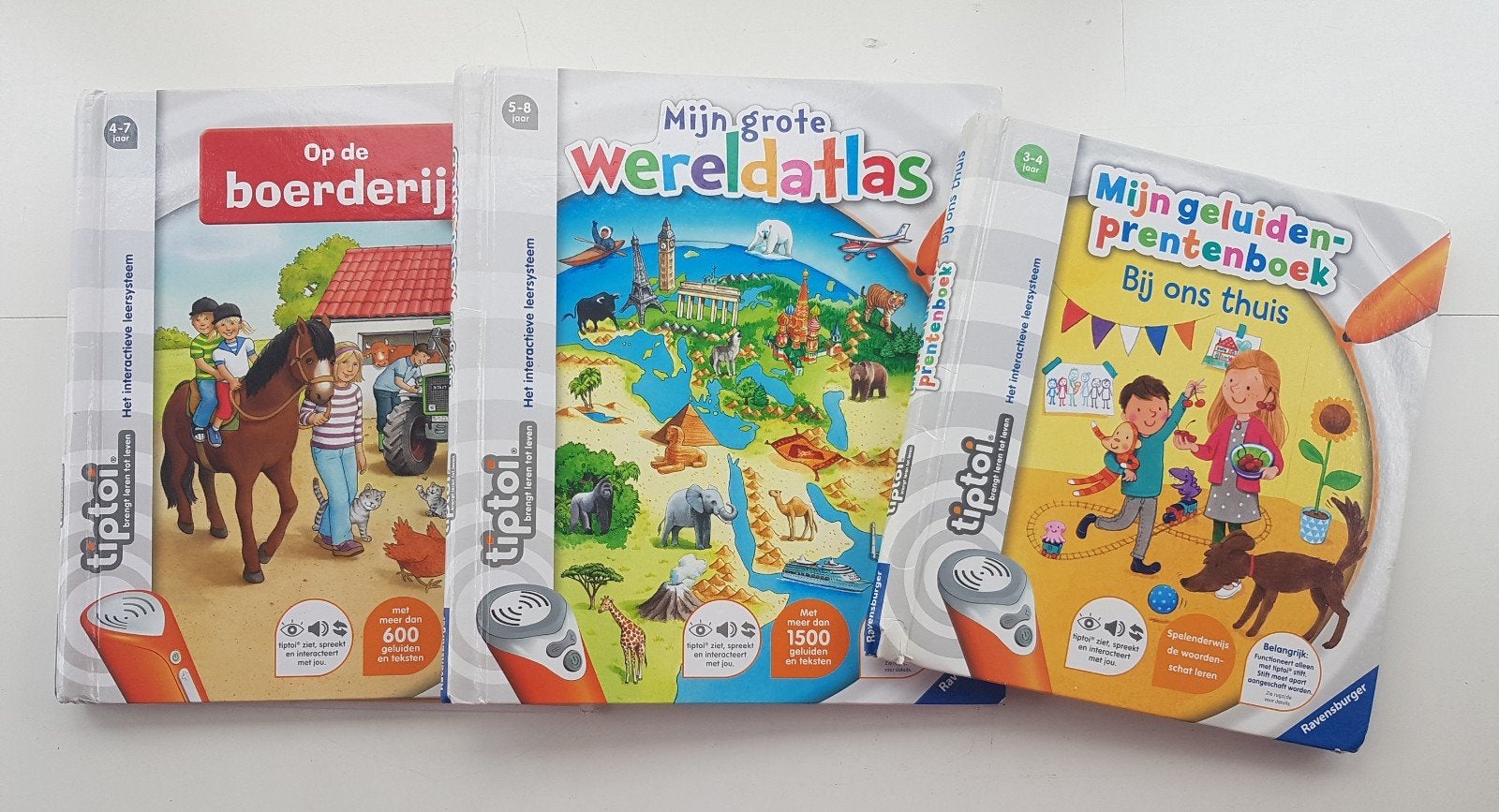 3x Tiptoi Boeken | oa. Bij ons Thuis, Wereldatlas, Boerderij, Ophalen of Verzenden, Gebruikt, Taal en Lezen, Met geluid