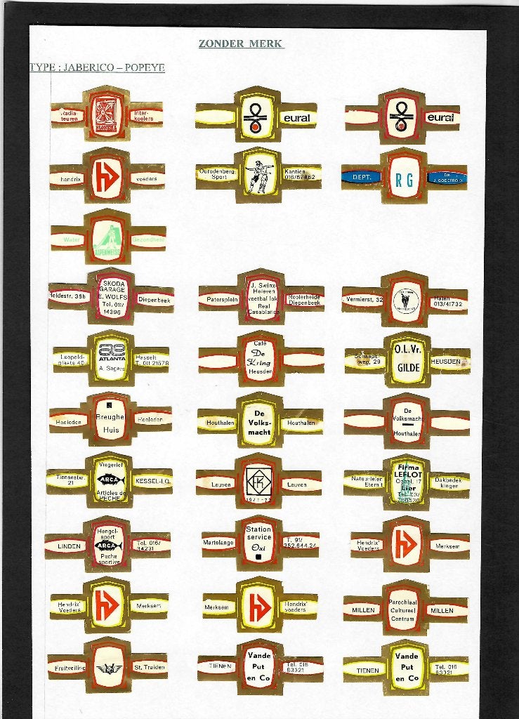 reklamebanden 28 st  type jaberico, Ophalen of Verzenden, Gebruikt, Sigarenbandjes