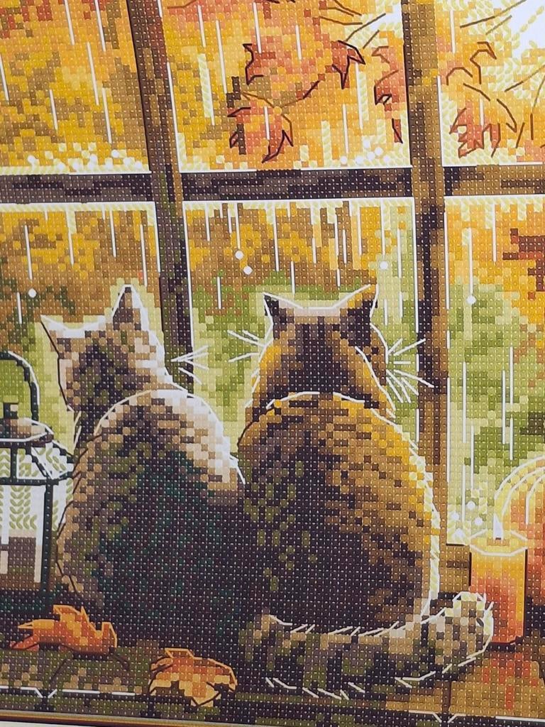 Borduurpakket 23x23 cm - Katten in de regen, Ophalen of Verzenden, Nieuw, Handborduren, Borduurpakket