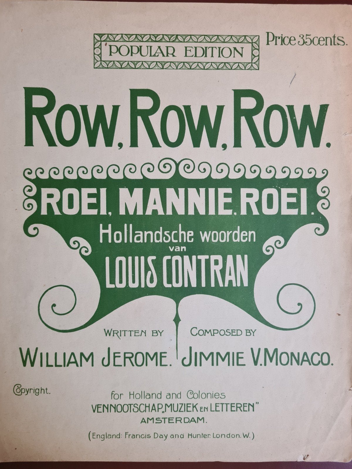 Row, Row, Row Roei, Mannie, Roei - Oude bladmuziek, Piano, Gebruikt, Ophalen of Verzenden, Thema
