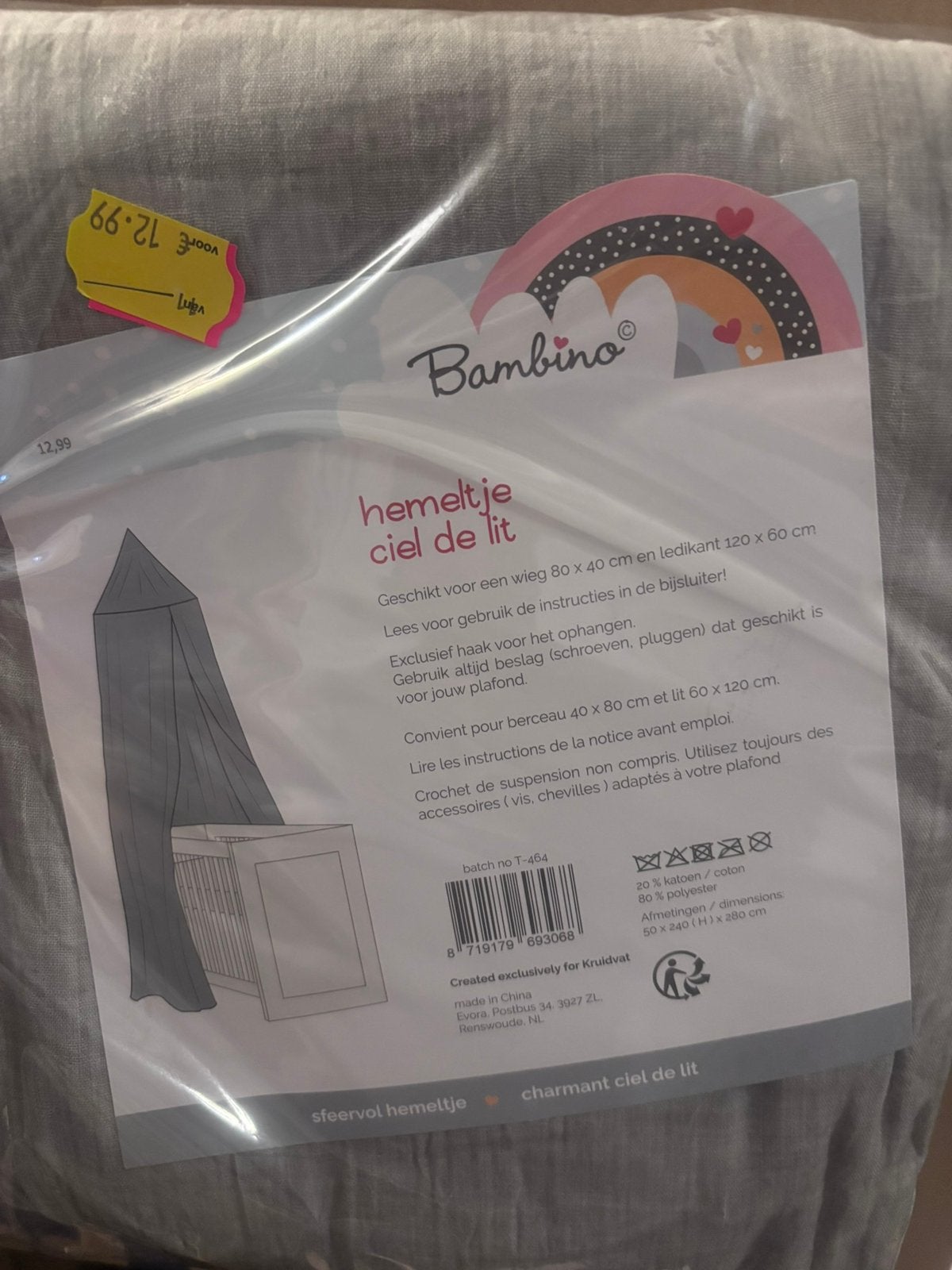 Nieuw Bambino Hemeltje voor Wieg/Ledikant - Grijs, Jongetje of Meisje, Overige typen, Nieuw, Ophalen of Verzenden