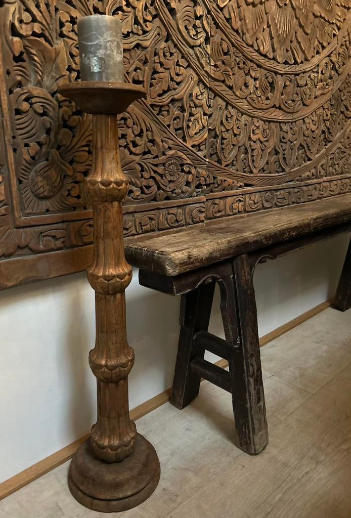 Houten vloerkandelaar India oosters sober sleets bohemian, Antiek en Kunst, Ophalen of Verzenden