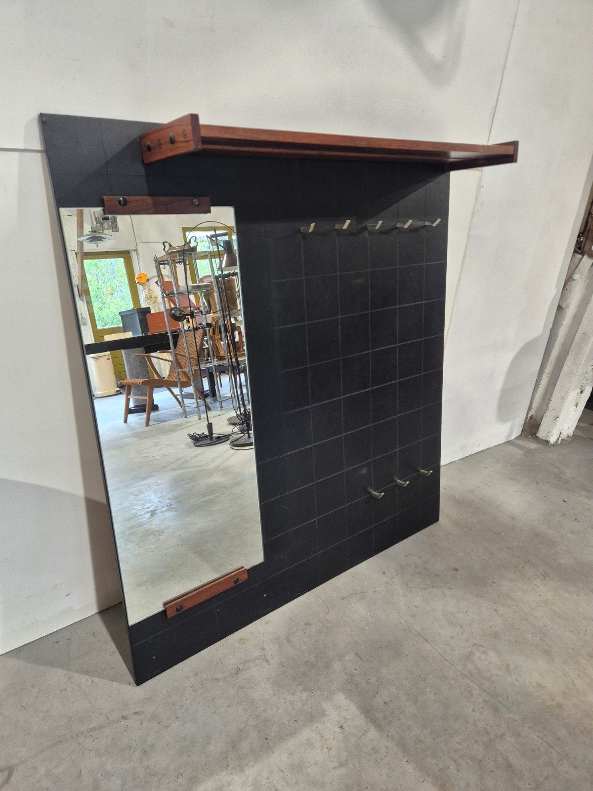 Mid century kapstok met spiegel en hoedenplank, Gebruikt, Onbekend, Onbekend, Onbekend