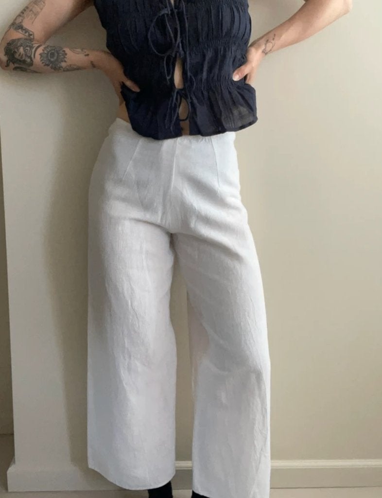 Vintage white wide leg silk size S pants, Wit, Ophalen of Verzenden, Vintage, Maat 36 (S)
