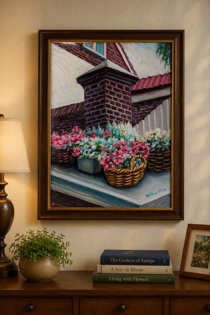 Flower Basket - Acrylic Painting on 30x 40 Canvans, Antiek en Kunst, Bloemen, Acrylverf, Doek, Impressionistisch