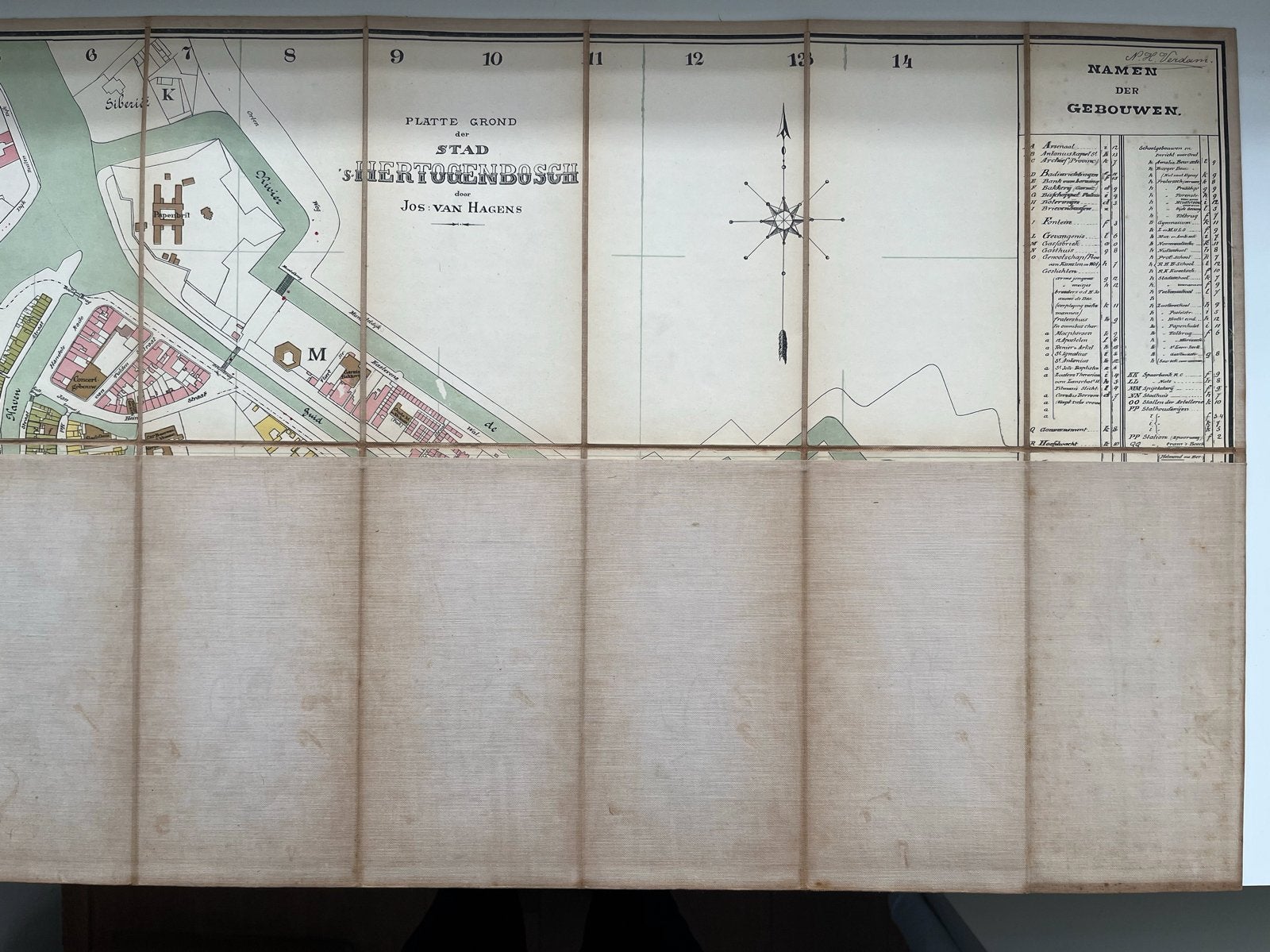 Grote vintage plattegrond Den Bosch op linnen - ca. 1890, Boeken, Atlassen en Landkaarten, Ophalen of Verzenden, 1800 tot 2000