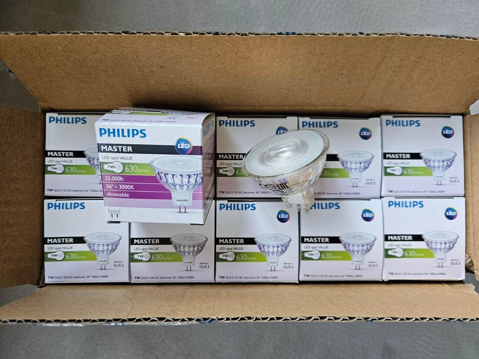 10x Philips Master serie LED 7W 3000K dimbaar GU5.3, Ophalen of Verzenden, Nieuw, 30 tot 60 watt, Led-lamp