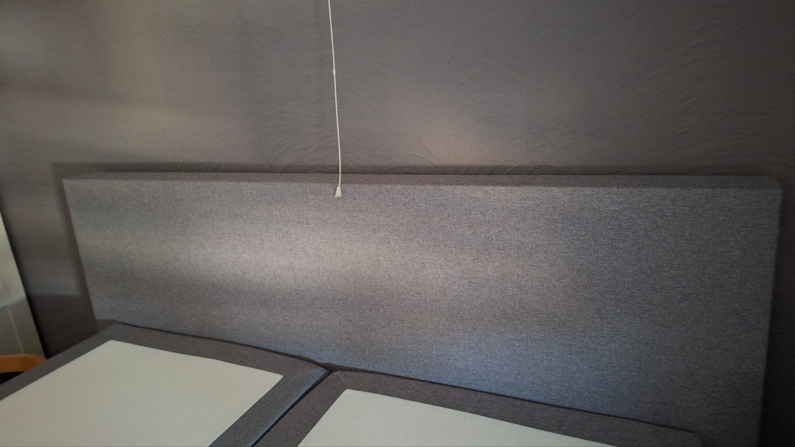 Grijze tweepersoons boxspring hoofdbord, Ophalen, Tweepersoons, Zo goed als nieuw, Overige maten