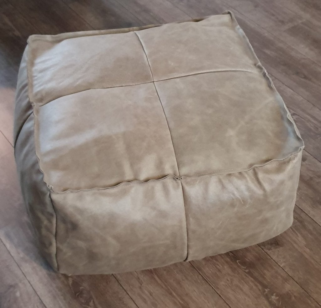 Poef Leder Handgemaakt NIEUW, Ophalen, Nieuw, Leer, 50 tot 75 cm