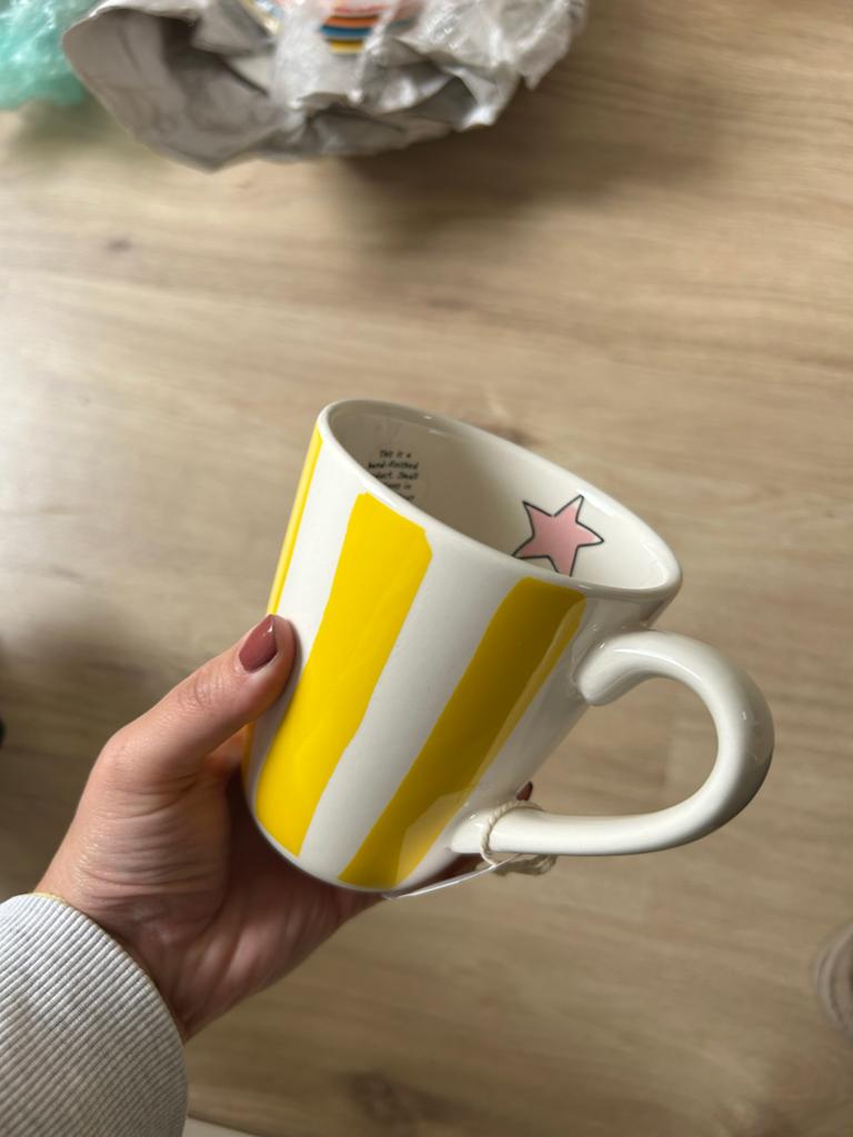 Nieuwe Blond Amsterdam theemok met gele strepen, Blond Amsterdam, Geel, Nieuw, Ophalen of Verzenden